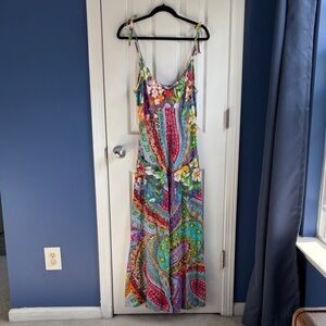 JAMS WORLD Tropical Paisley Floral Hawaiian Maxi Dress Women's Large Pockets